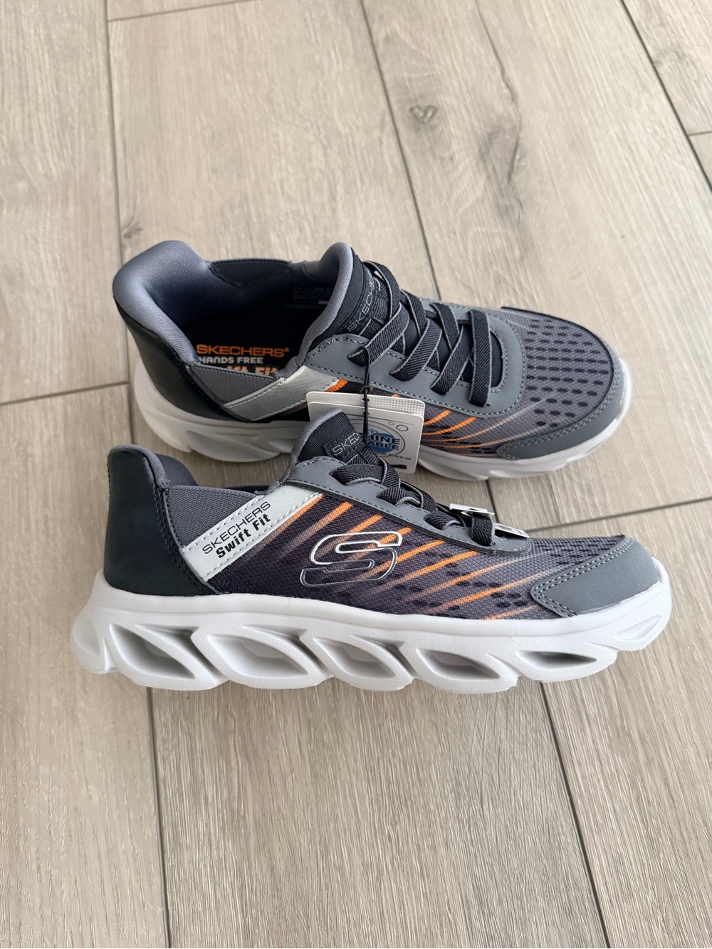 Skechers Kids' Swift-Fit Gray & Orange Athletic Sneakers size 2